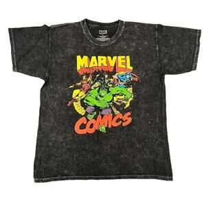 Marvel Comics Dark Gray Short Sleeve T-shirt Mens Size Large Acid Wash Hulk Thor